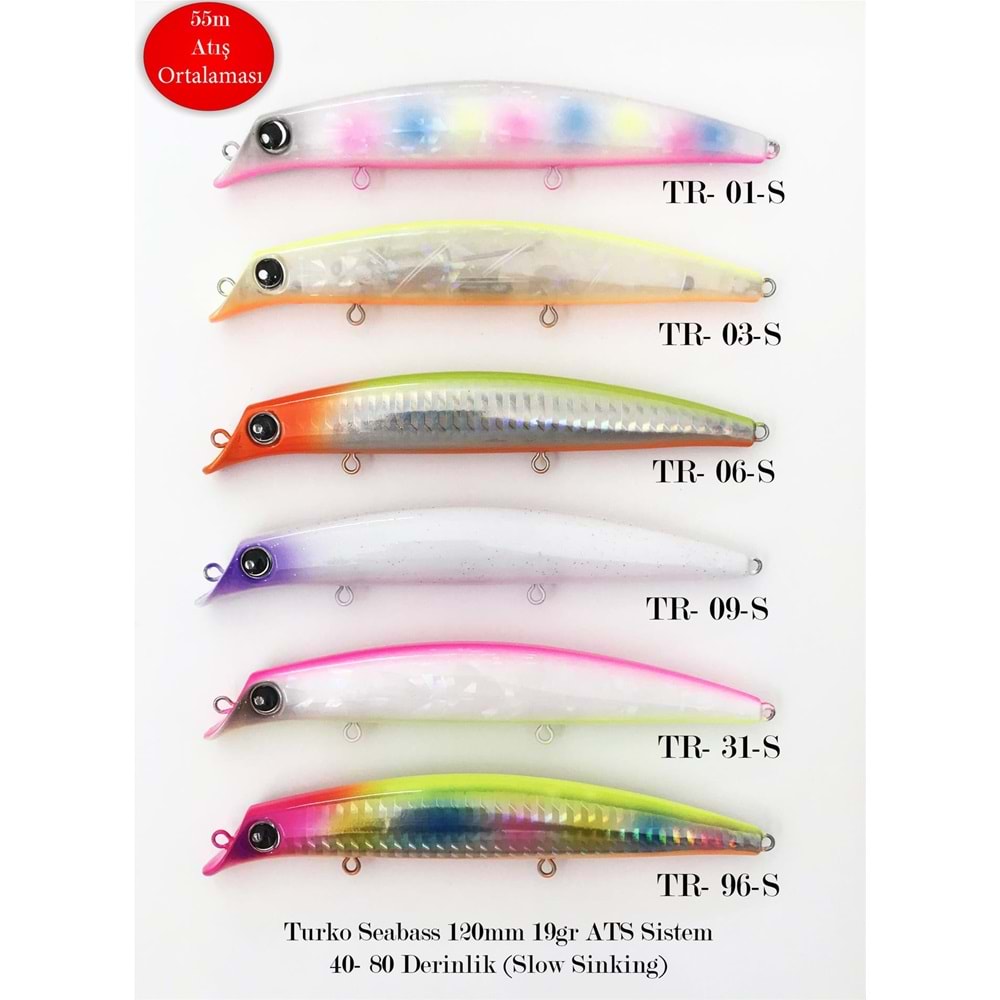 TURKO SEABASS 120mm 19gr ATS SİSTEM RAPALA MAKET BALIK - RENK KODLARI - TR-09-S