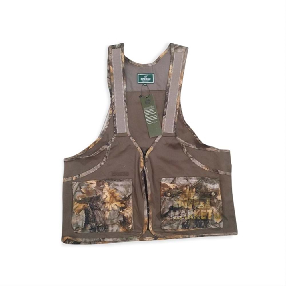 SPAYKO HAKİ ÜZERİ ORMAN DESENLİ KAMUFLAJ ASKILI AVCI YELEĞİ - XL