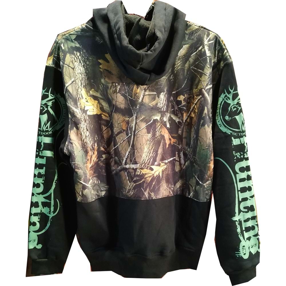 ORMAN DESENLİ KAPŞONLU PENYE SWEATSHİRT - L