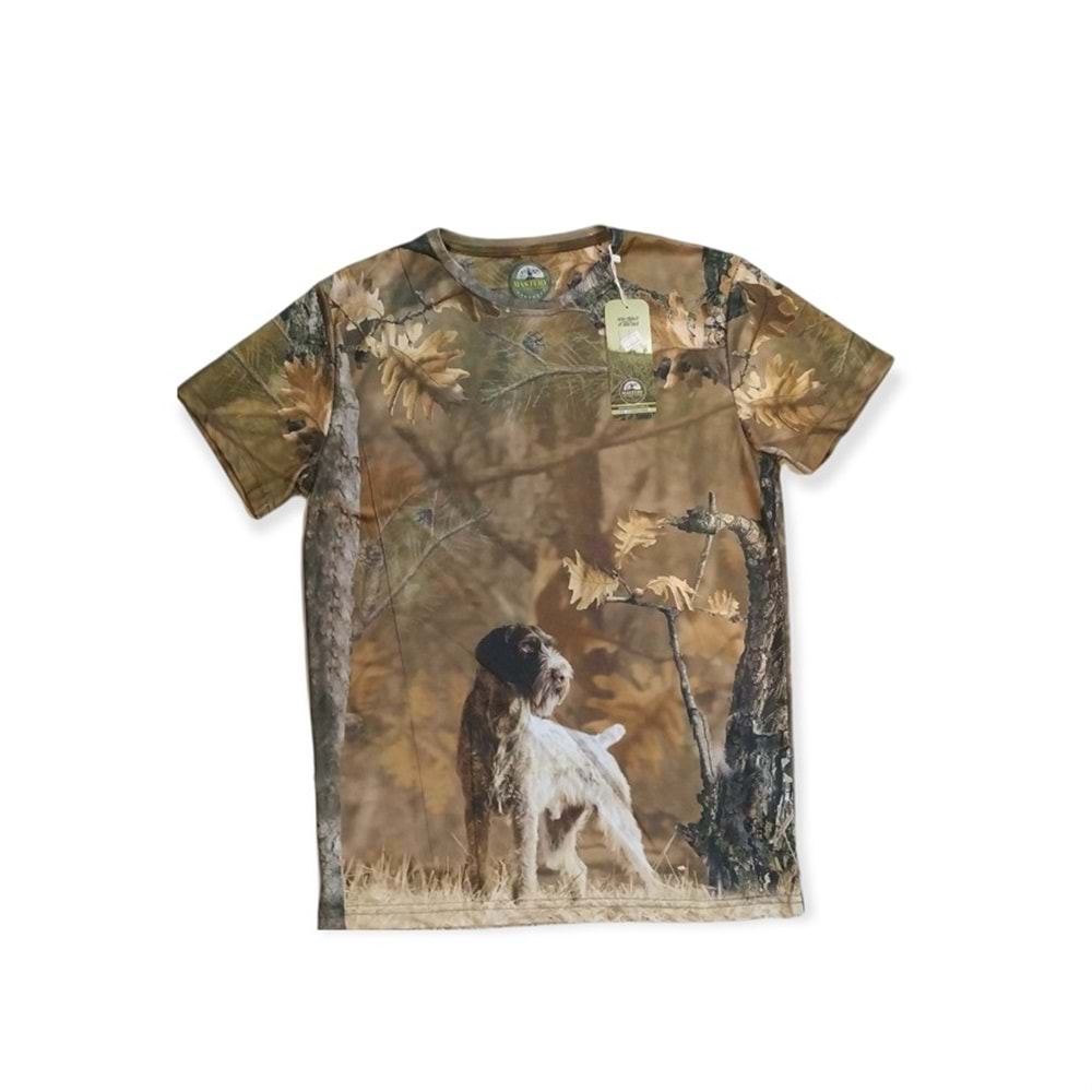 Drahthaar Baskılı Orman Desenli Kısa Kollu T-Shirt - L