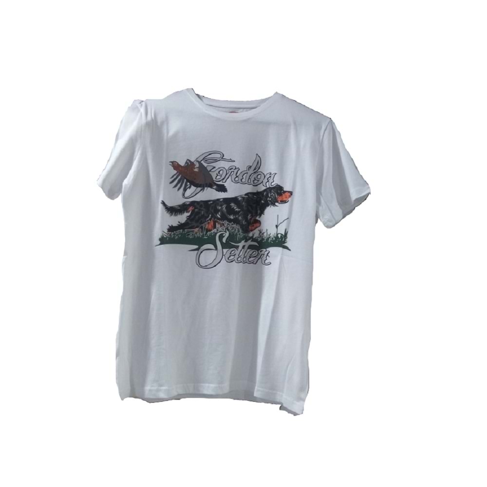 Gordon Setter Baskılı Kısa Kollu T-Shirt Yuvarlak Yaka - L