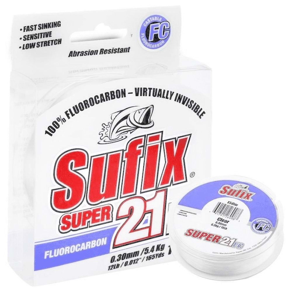 Sufix Süper 21 Fluorocarbon Clear 0.14mm Olta Misinası 50 Metre
