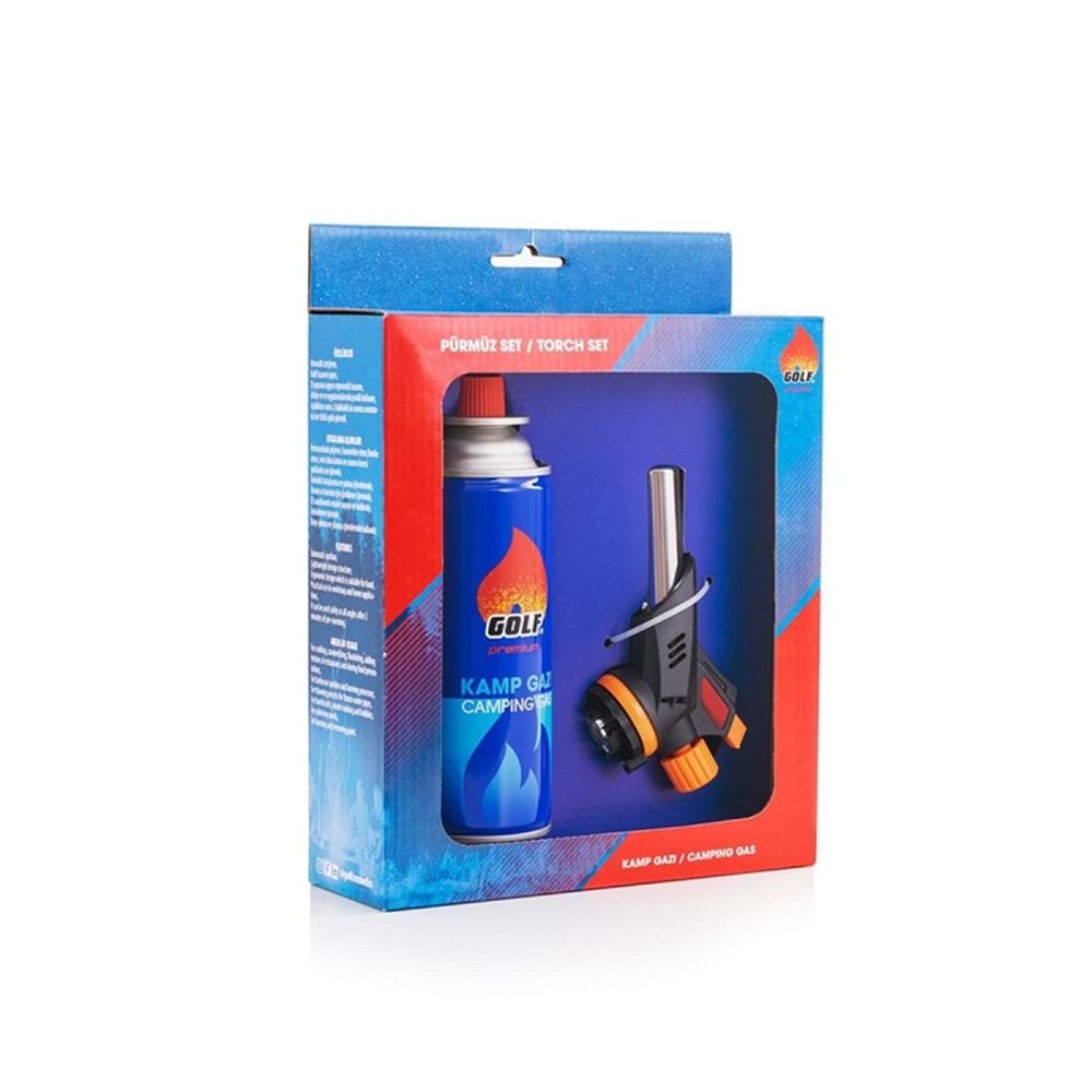 Golf Premium Kamp Ocak Gazı Valfli Kartuş 227G Çakmaklı Pürmüz Set