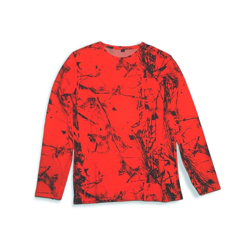 Turuncu Orman Desenli Uzun Kol Yuvarlak Yaka Sweatshirt - 3XL