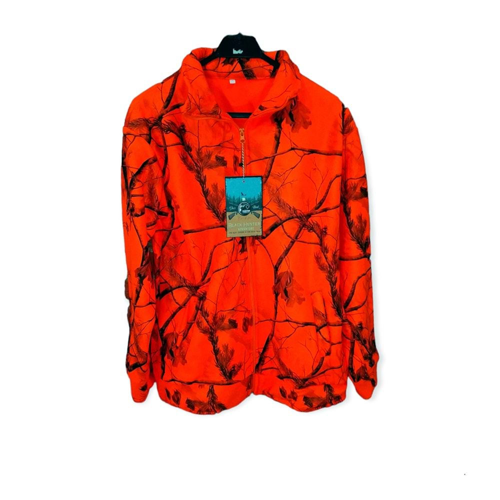 Turuncu Orman Desenli Polar Avcı Ceketi - XL