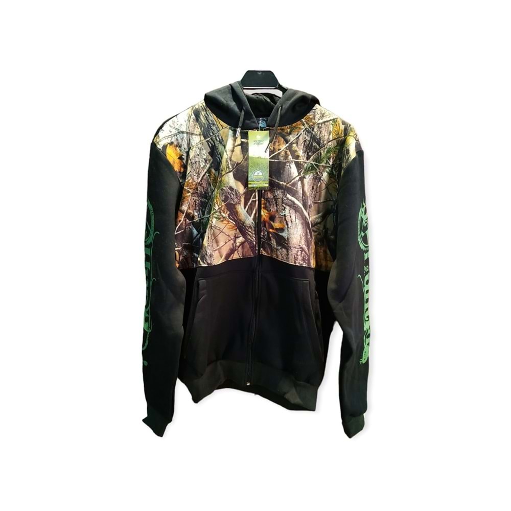 Hunting Orman Desenli İçi Polarlı Kapşonlu Sweatshirt - M