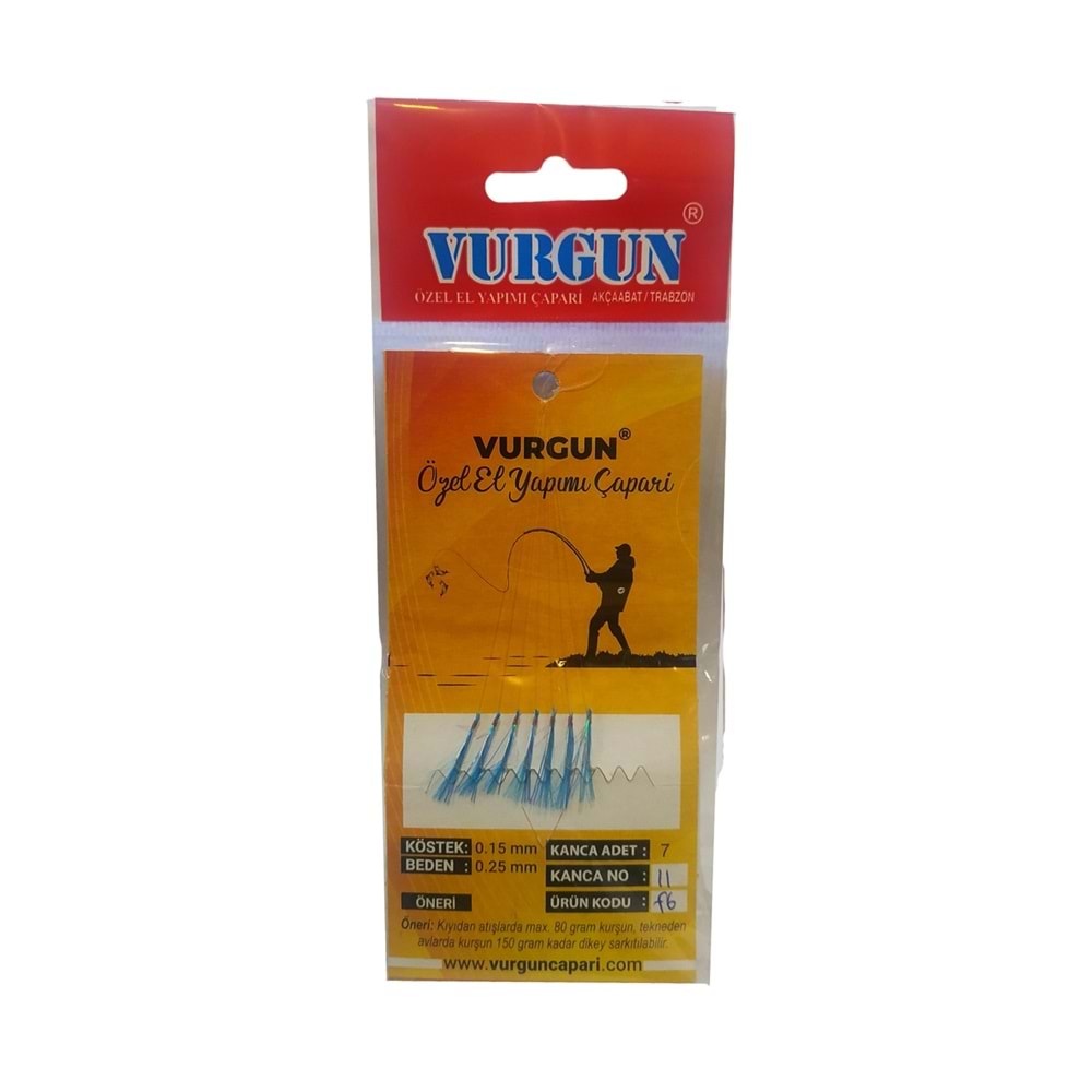 VURGUN 80gr 7 İğneli Mavi Renkli Simli Çapari F6