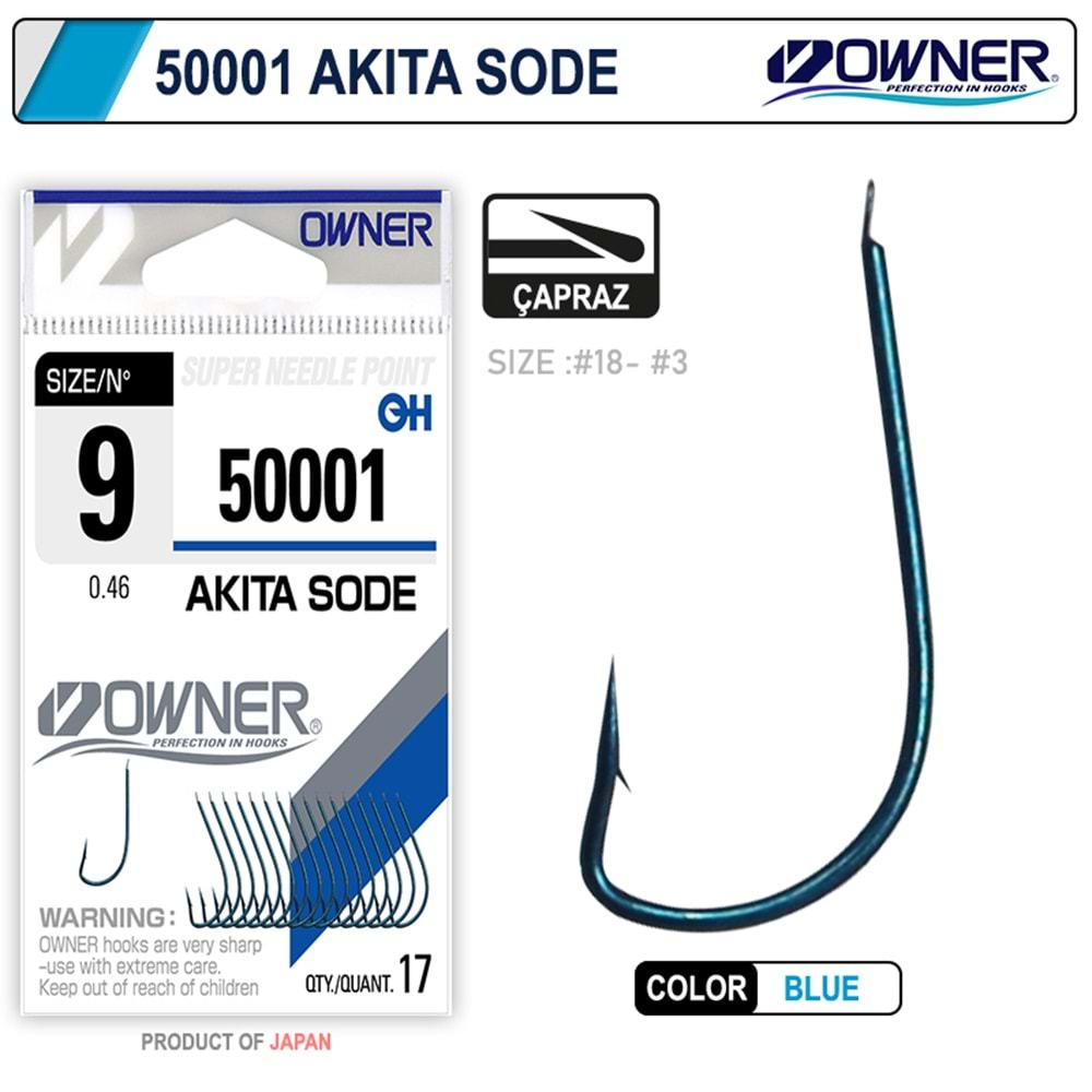 Owner 50001 Akita Sode Mavi Çapraz İnce Olta İğnesi - NO-12