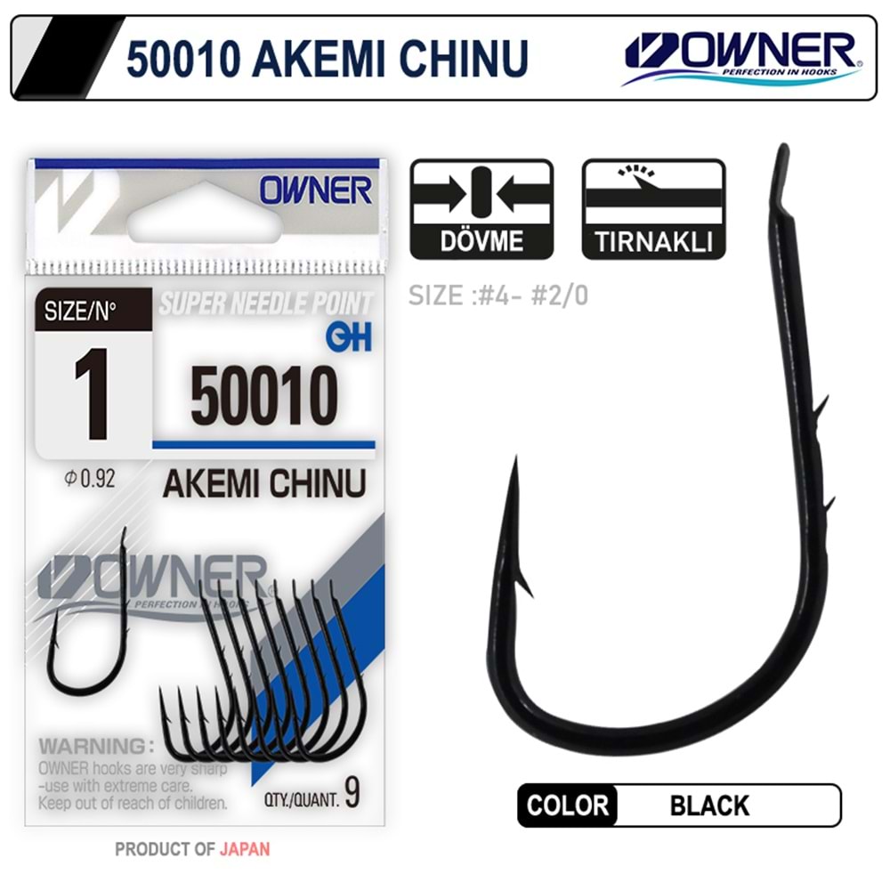 Owner 50010 Akemi Chinu Black Tırnaklı Olta İğnesi - NO-2-0