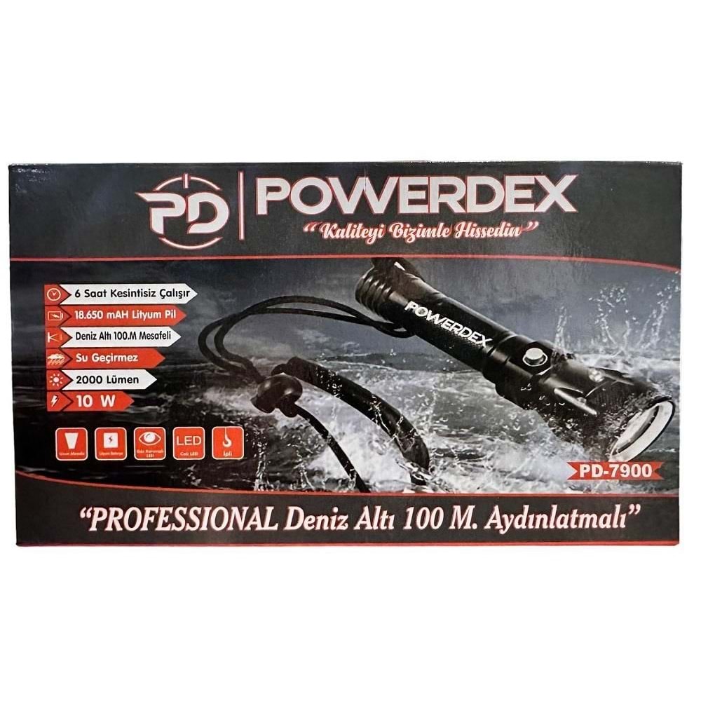 Powerdex PD-7900 Şarjlı Su Altı Dalış El Feneri 10W 2000 Lümen