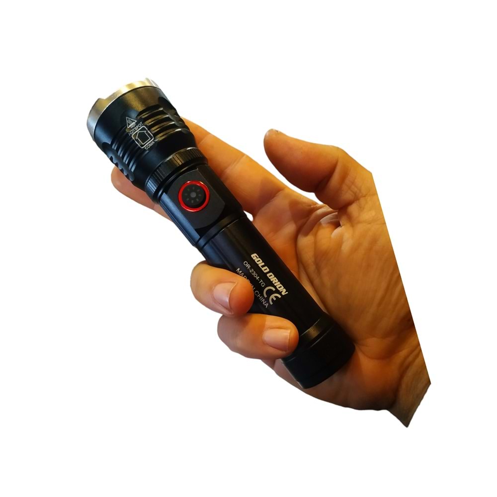 Gold Orion OR-2304-TG Zoomlu Güçlü USB Şarjlı 5000m El Feneri