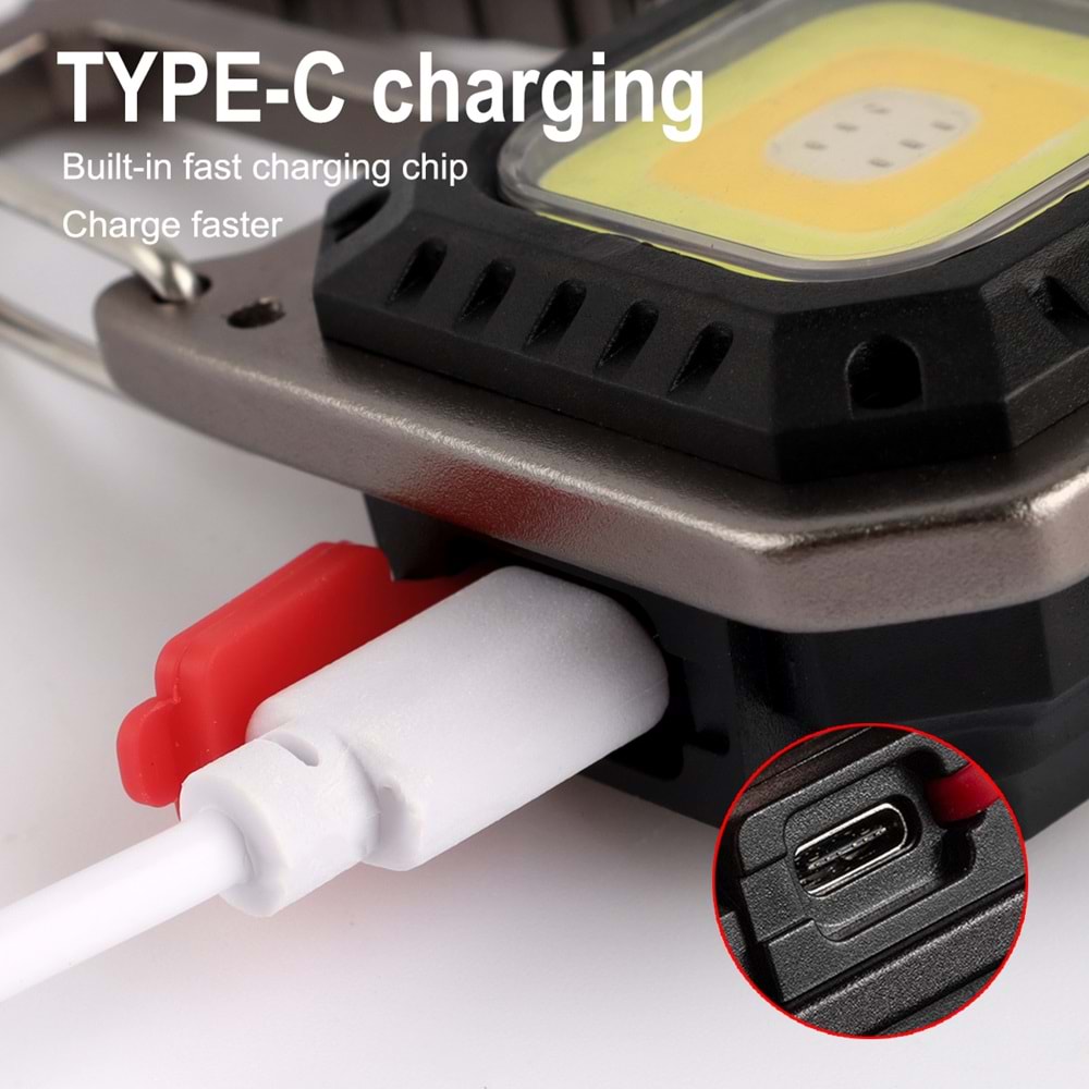 Keychain Light W5138 Cob Led USB Şarjlı Çok İşlevli Outdoor Survival Anahtarlık Fener