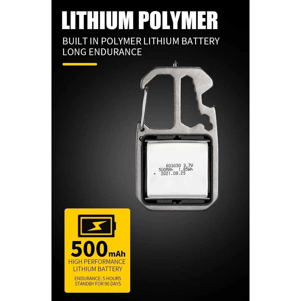 Keychain Light W5138 Cob Led USB Şarjlı Çok İşlevli Outdoor Survival Anahtarlık Fener