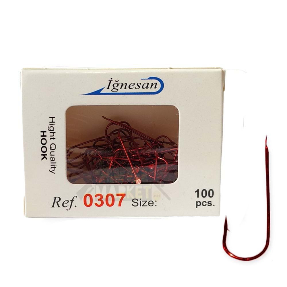 İğnesan 0307 Serisi Kırmızı Çapraz 100lü Paket Olta İğnesi - NO-10