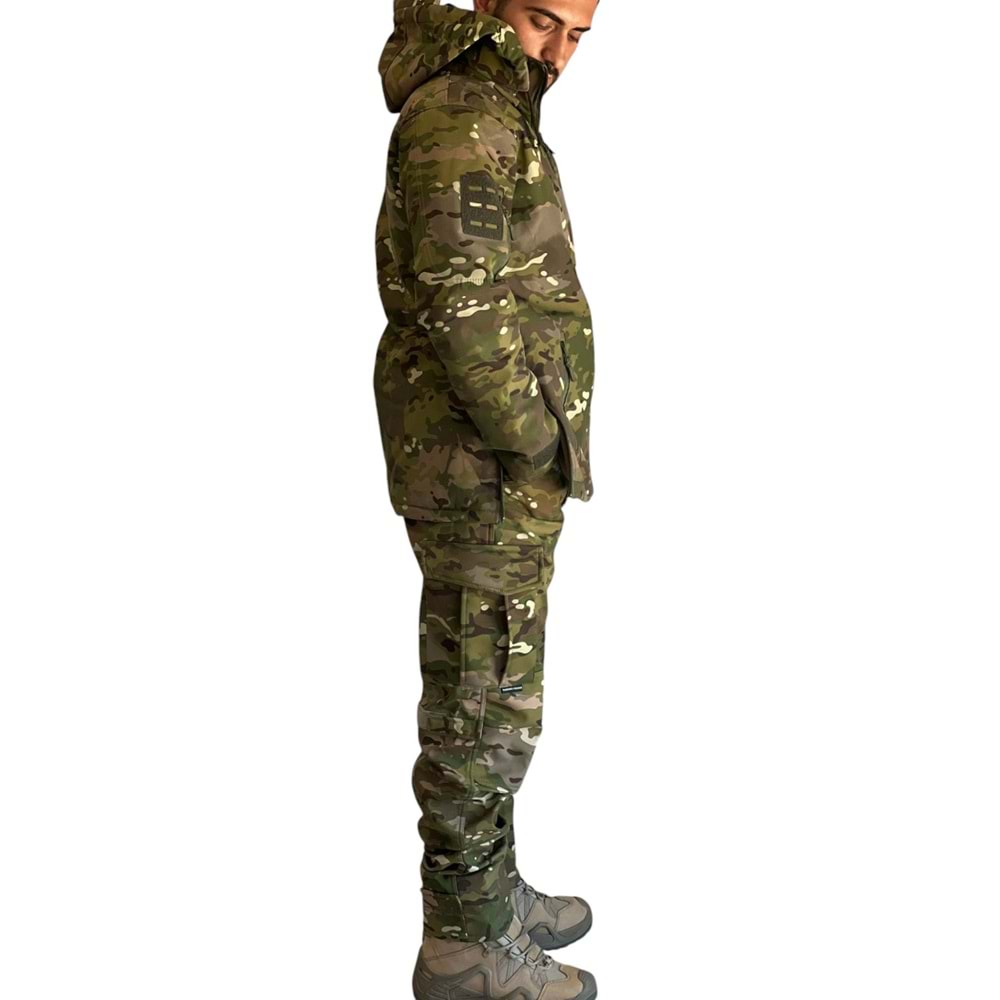 Softshell Soğuk İklim Kamuflaj Mont Pantolon Takım - M