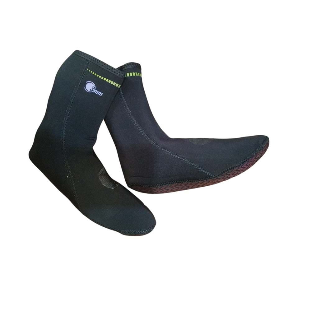 3mm Neopren Kaydırmaz Tabanlı Siyah Dalış Çorabı - 46-47