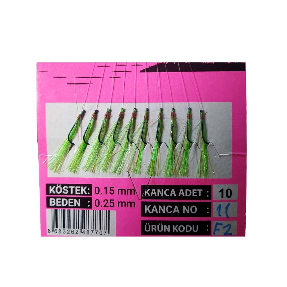 VURGUN 80gr 10 İğneli F2 Kısa Köstek Siyah İğne Yeşil Organze Çapari