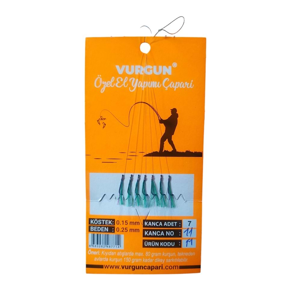 Vurgun 80gr 7 Siyah İğneli Kanca No:10 Koyu Yeşil F2 Renk Organze Çapari