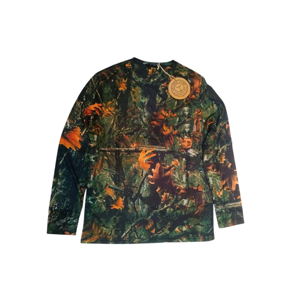 Orman Desenli Kamuflaj Sıfır Yaka Uzun Kollu Sweatshirt - M
