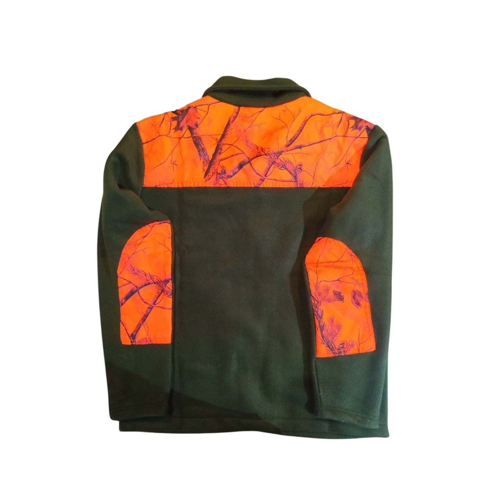 Haki Yeşil Turuncu Kalın Polar Avcı Ceket - 3XL