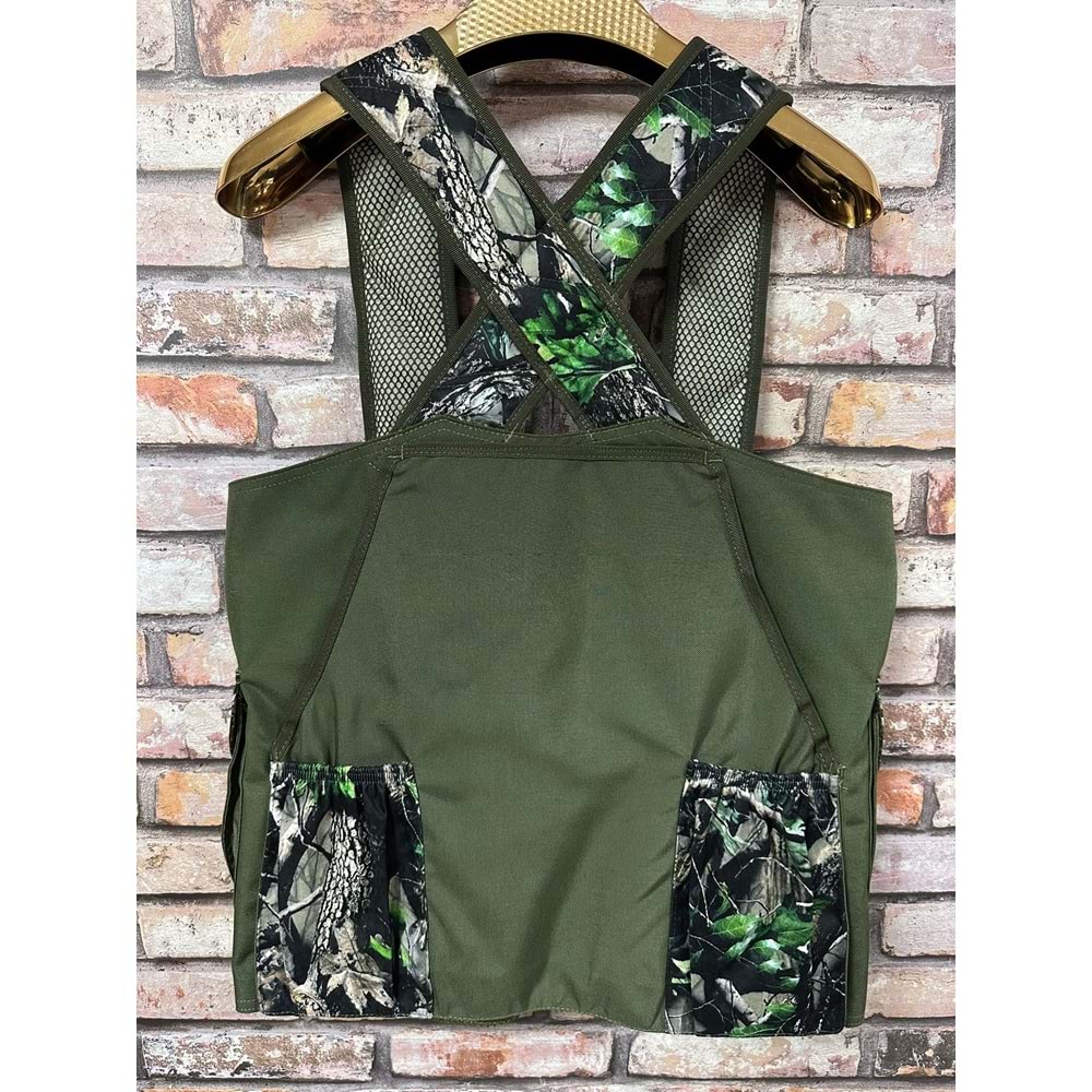 Dargo Askılı Haki Yaprak Desenli Kamuflaj Avcı Yeleği - 3XL
