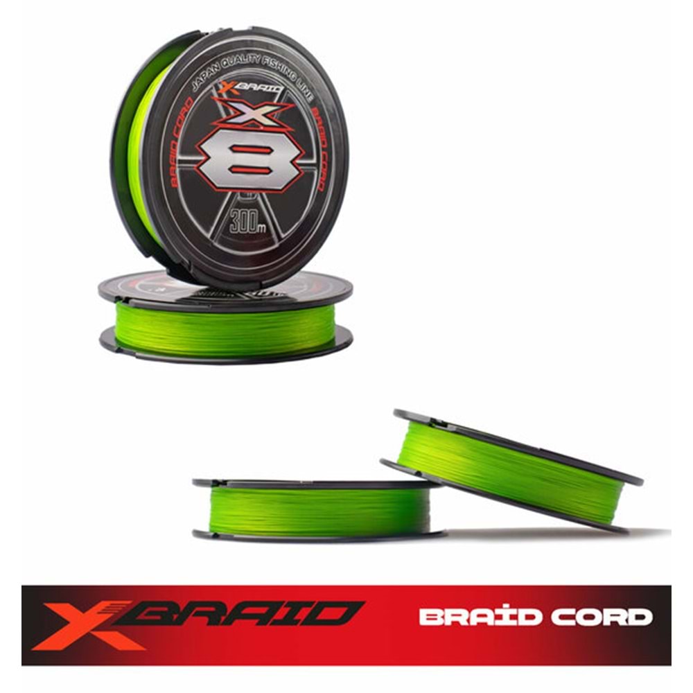 YGK X036 X-Braid Braid Cord PE X8 300m Fluo Green - 0.16MM