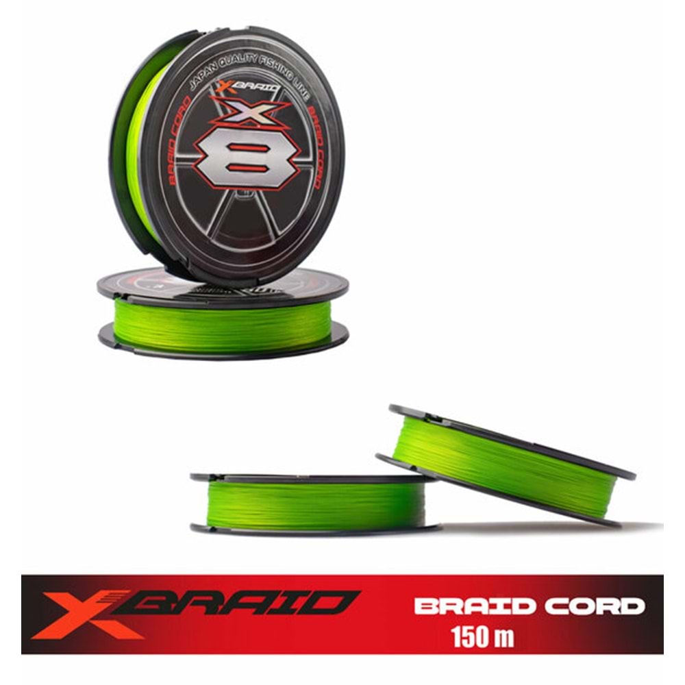 YGK X035 X-Braid Braid Cord PE X8 150m Fluo Green İp Misina - 0.14MM