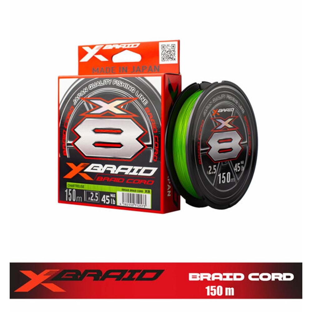 YGK X035 X-Braid Braid Cord PE X8 150m Fluo Green İp Misina - 0.20MM