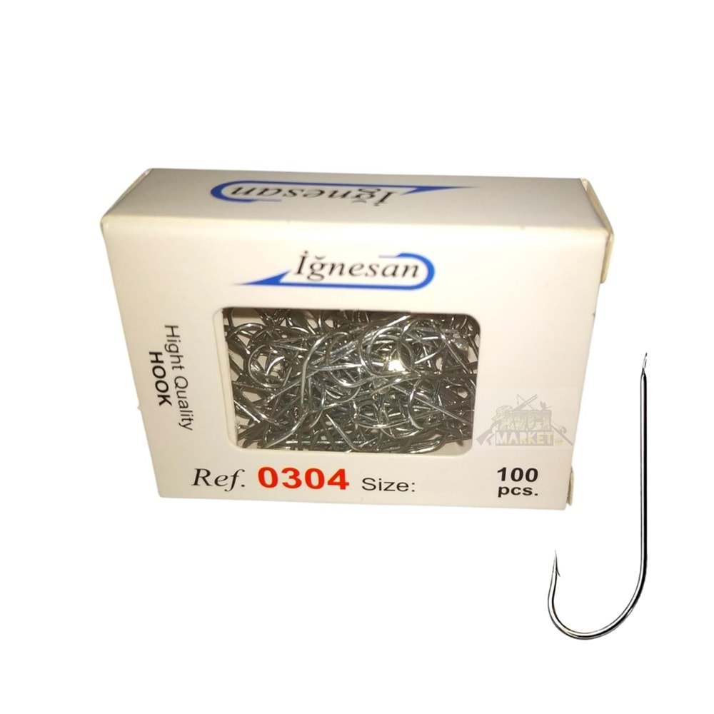 İğnesan 0304 Beyaz Uzun Gövde Düz Olta İğnesi 100lü Paket - NO-7