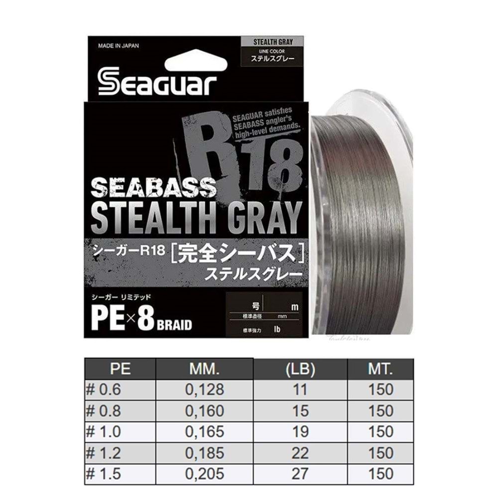 Seaguar Seabass Stealth Gray 8X 150m Gri Pe - 0.185MM