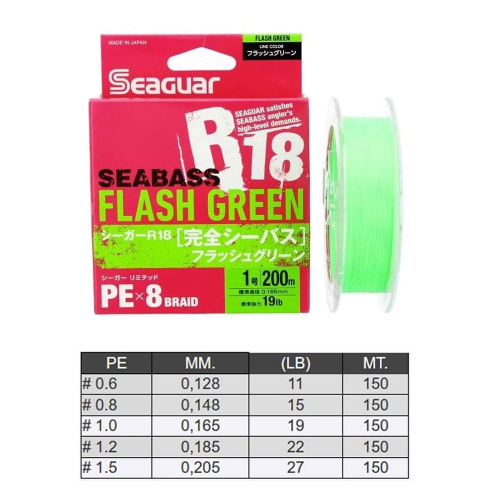 Seaguar Seabass Flash Green 8X 150m A.Yeşil Pe - 0.128MM