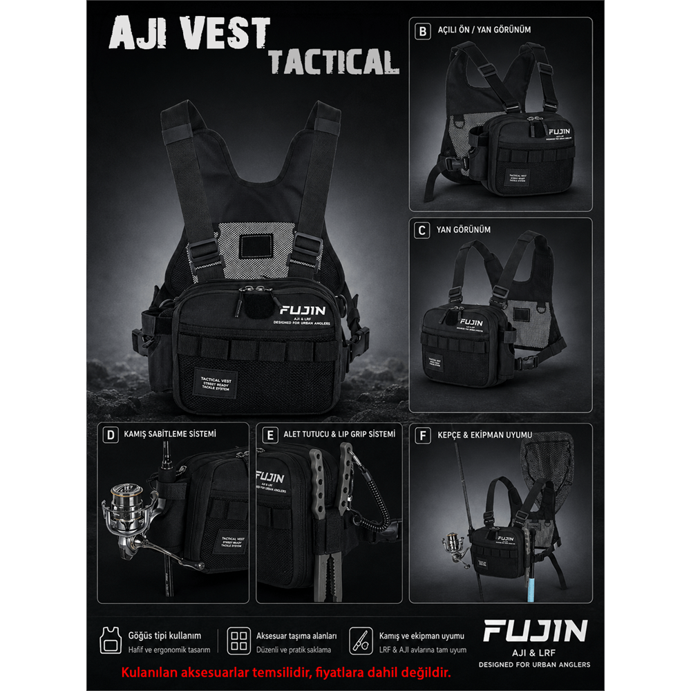Fujin Aji Vest Tactical Black Balıkçı Çantası