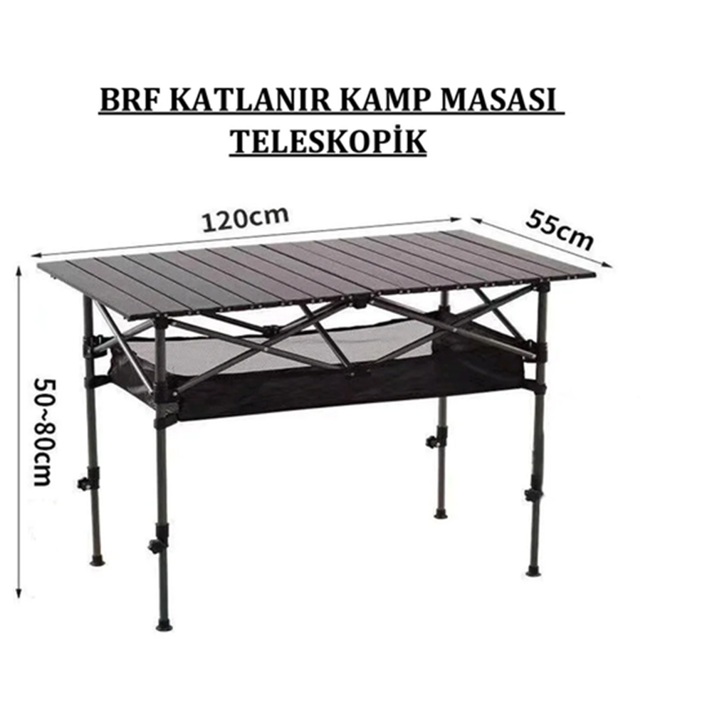BRF Katlanabilir Teleskopik Kamp Masası 120x55x50-80cm