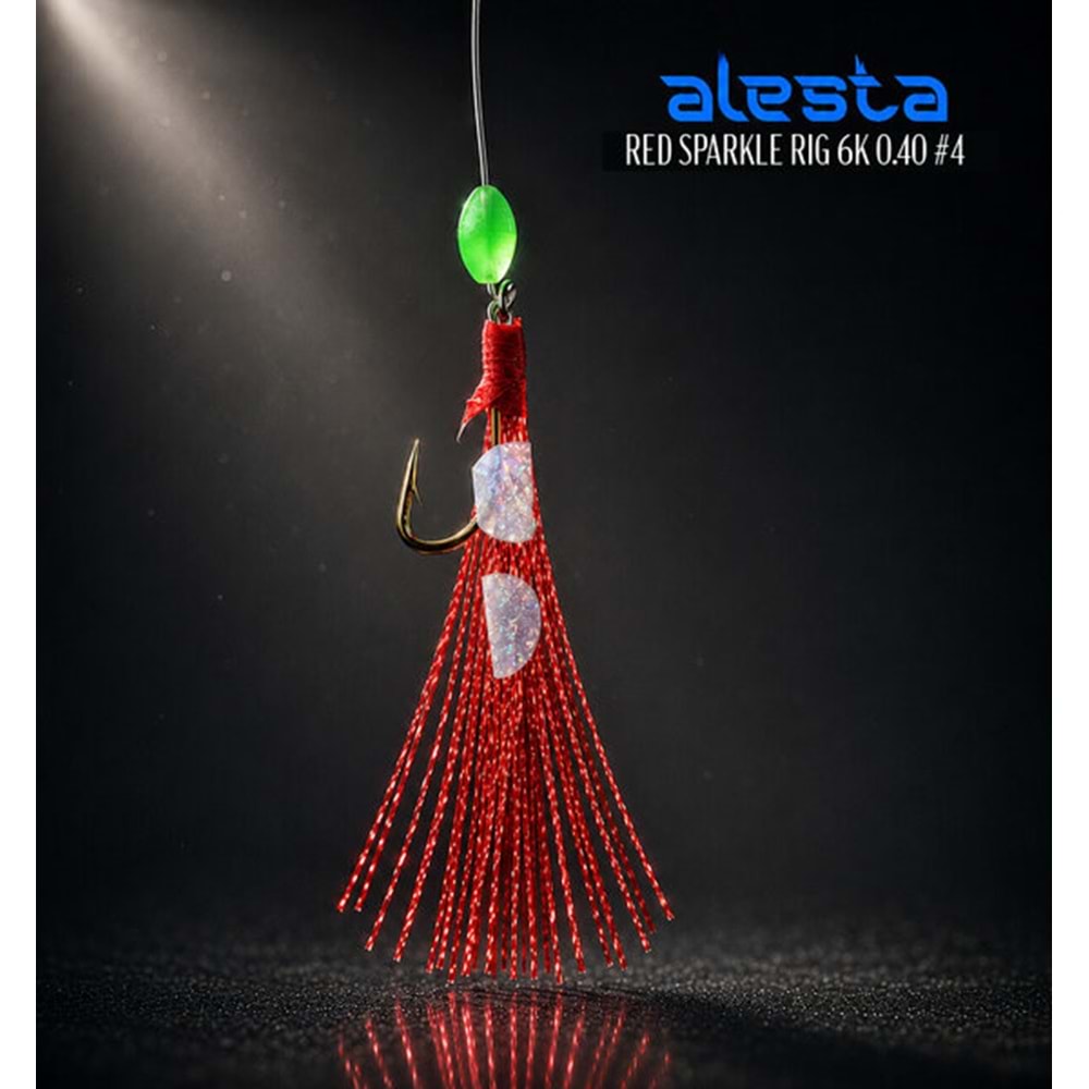 Alesta Red Sparkle Rig X0225 6 Kanca 0.35 Beden #6 Numara İğneli Kırmızı Simli Palamut Çaparisi A18-2006