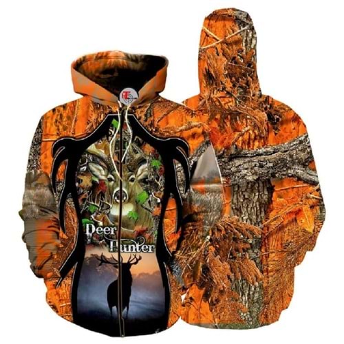 DEER HUNTER DESENLİ KAPŞONLU PENYE SWEATSHİRT