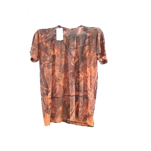 Kızıl Orman Desenli Kısa Kollu T-Shirt Yuvarlak Yaka