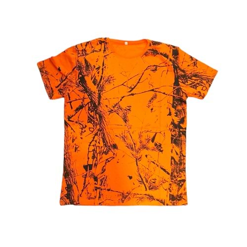 Turuncu Orman Desenli Kısa Kol Yuvarlak Yaka T-Shirt