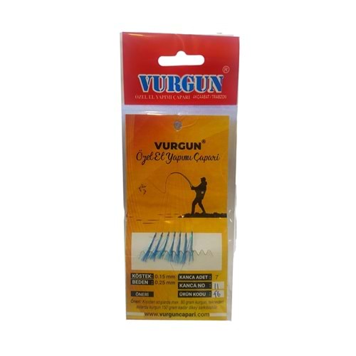 VURGUN 80gr 7 İğneli Mavi Renkli Simli Çapari F6