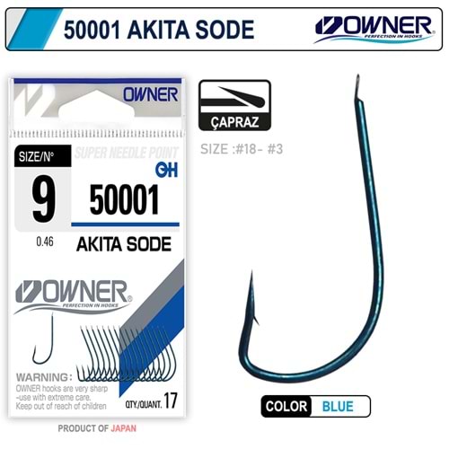 Owner 50001 Akita Sode Mavi Çapraz İnce Olta İğnesi