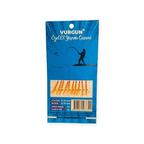 Vurgun F5 80gr 10 İğneli Kanca No:10 Turuncu Renk Organze Çapari