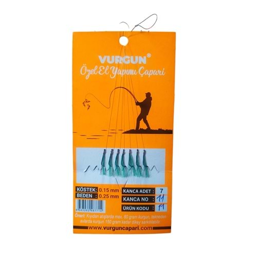 Vurgun 80gr 7 Siyah İğneli Kanca No:10 Koyu Yeşil F2 Renk Organze Çapari