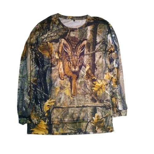 Tavşan Desenli Orman Kamuflaj Sıfır Yaka Uzun Kollu Sweatshirt