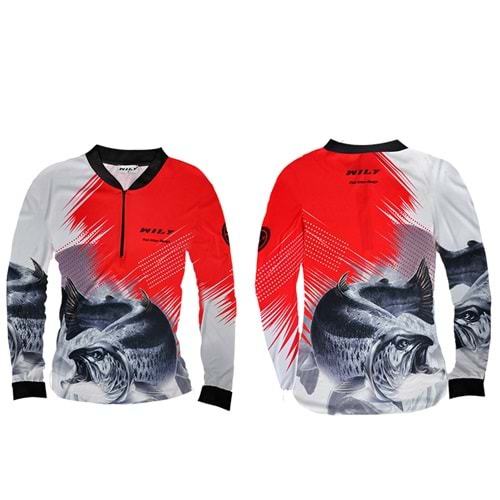 Wily Wear UV Korumalı Balıkçı T-Shirt Fermuarlı Vision Red