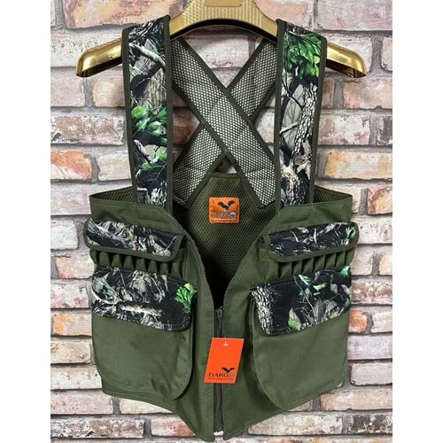 Dargo Askılı Haki Yaprak Desenli Kamuflaj Avcı Yeleği