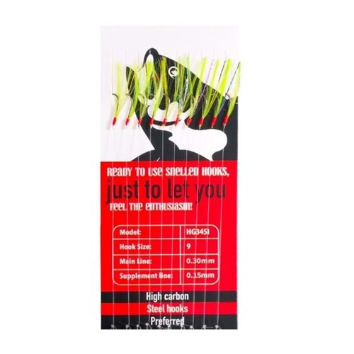 HG3451 Effe Çapari Mackarel 9 Numara 10 İğneli A.Yeşil Floşlu Hologram Simli