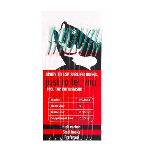 HG3453 Effe Çapari Mackarel 9 Numara 10 İğneli K.Yeşil Floşlu Hologram Simli