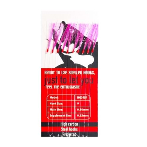 HG3454 Effe Çapari Mackarel 9 Numara 10 İğneli Mor Floşlu Parlak Simli