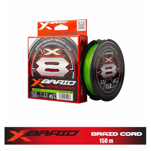 YGK X035 X-Braid Braid Cord PE X8 150m Fluo Green İp Misina
