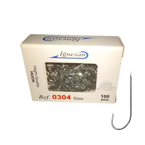 İğnesan 0304 Beyaz Uzun Gövde Düz Olta İğnesi 100lü Paket