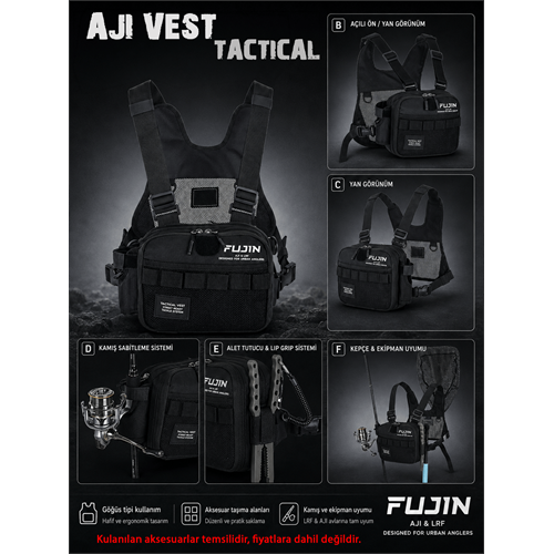 Fujin Aji Vest Tactical Black Balıkçı Çantası